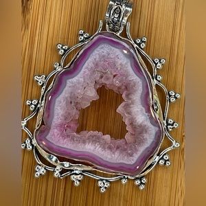 Pink Multicolor Druzy Quartz Pendant Handmade In India